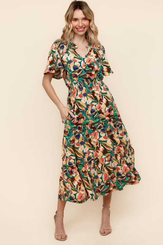 SMOCKED WAIST MAXI LENGTH WOVEN DRESS