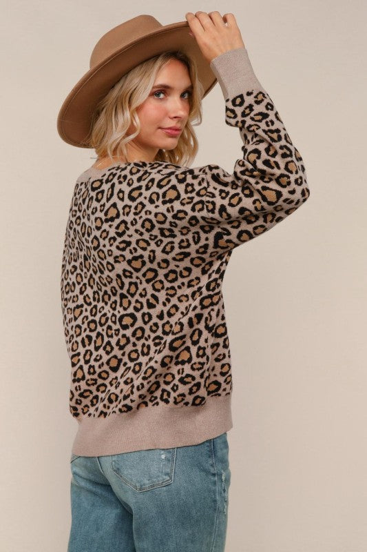 Leopard Jacquard Pullover Sweater Knit Top