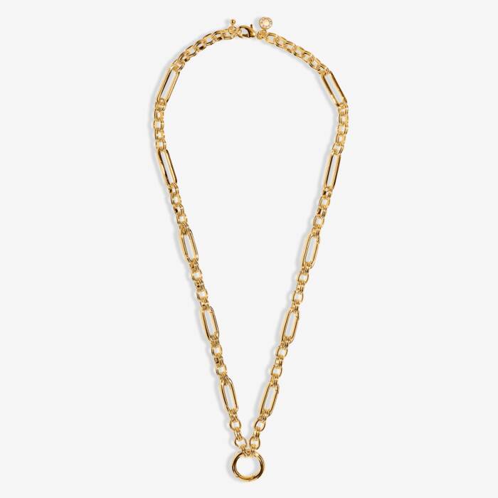 7 Charm Clasps Chunky Oval Chain Necklace in Gold-Tone Plating