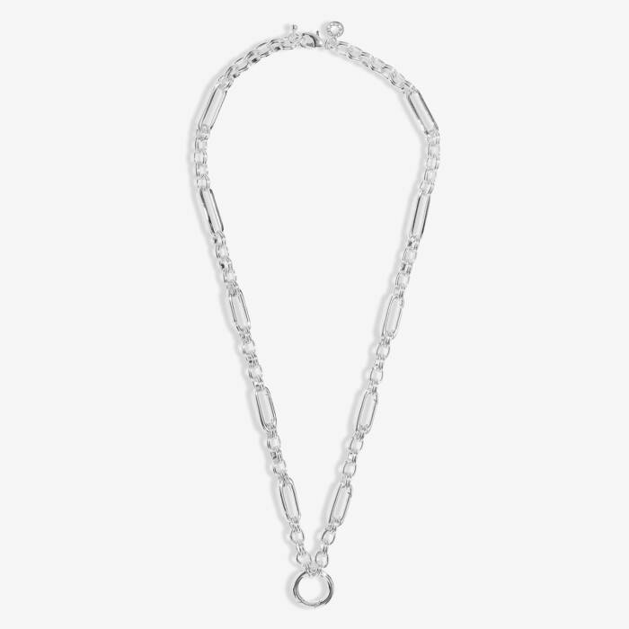 7 Charm Clasps Chunky Oval Chain Necklace in Silver Plating