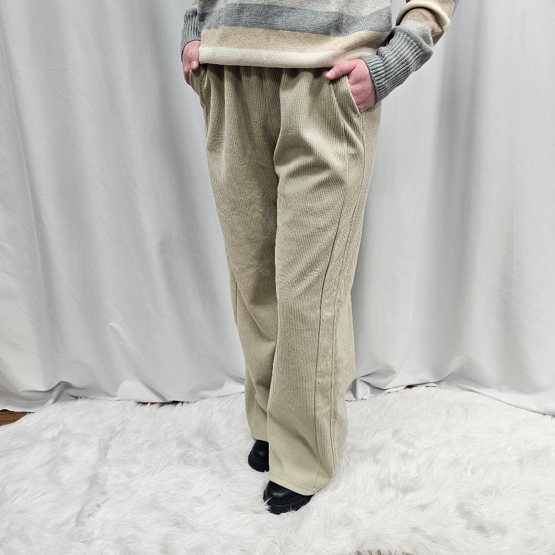 High Waisted Side Pocket Straight Leg Mop Corduroy Casual Pants