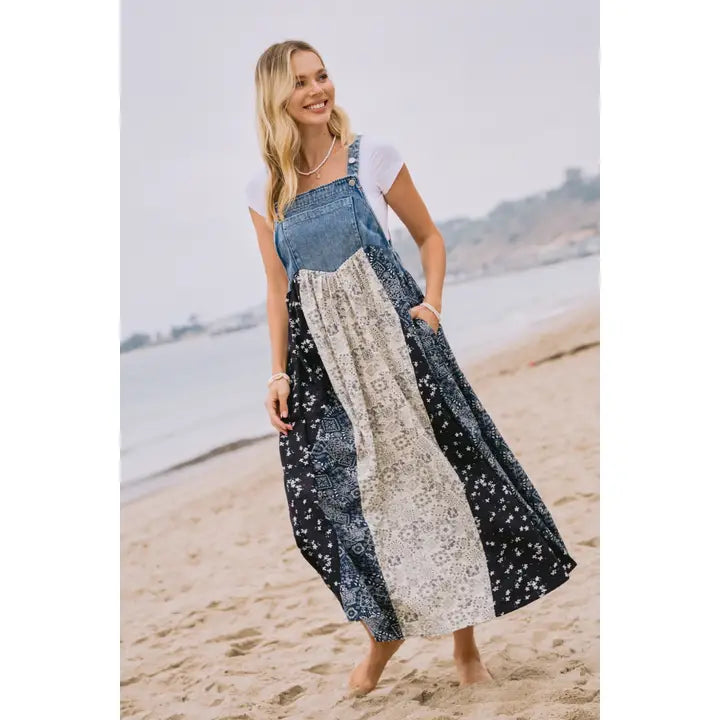 Washed Denim Top Overall Dress