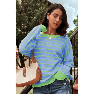 Stripe Round Neck Drop Shoulder Sweater