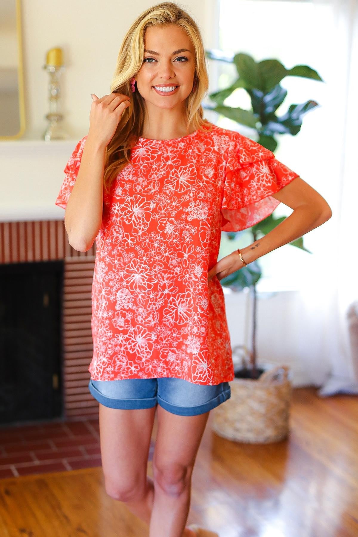 Double Ruffle Flutter Sleeve Top