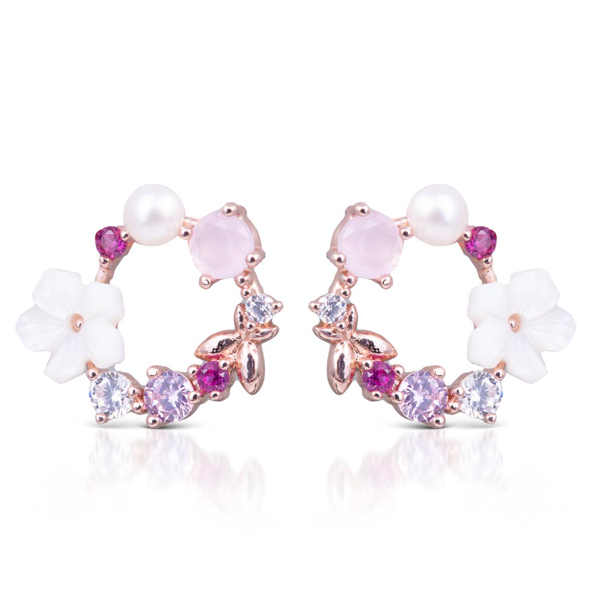 Multi-color Mini Flower Circle Earrings - Rosegold