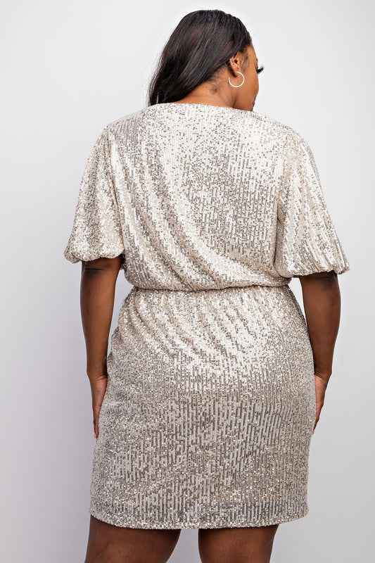 Sequin Bubble Sleeve Dress