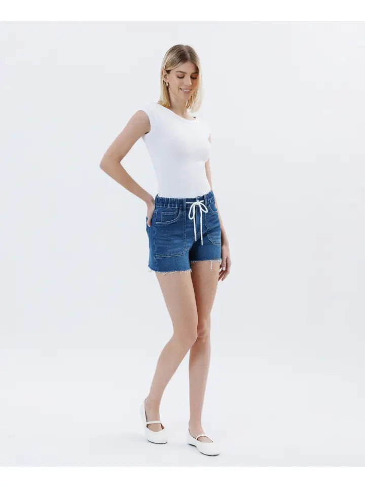 High Rise Drawstring Denim Shorts