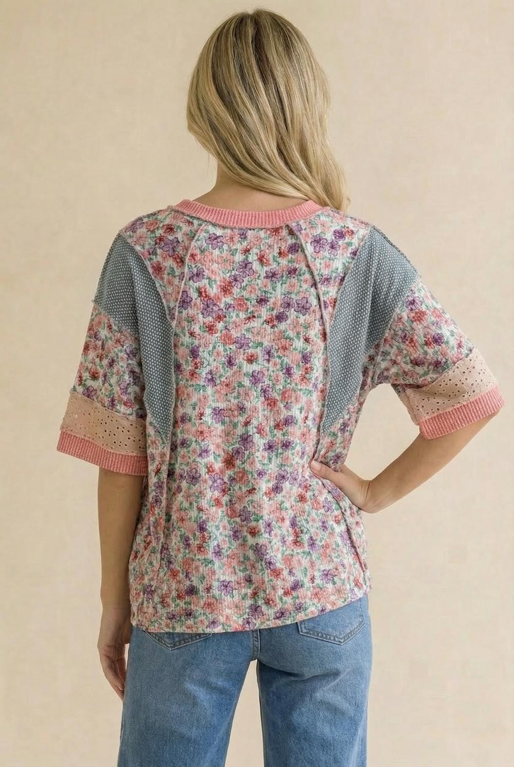 Oversized Floral Color Block Top