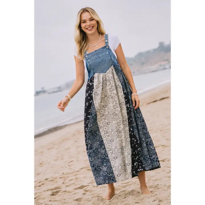 Washed Denim Top Overall Dress