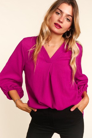 High Low Bubble Three Quarter Sleeve Top