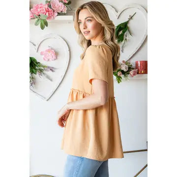 Short Sleeve Babydoll Top with Shirring