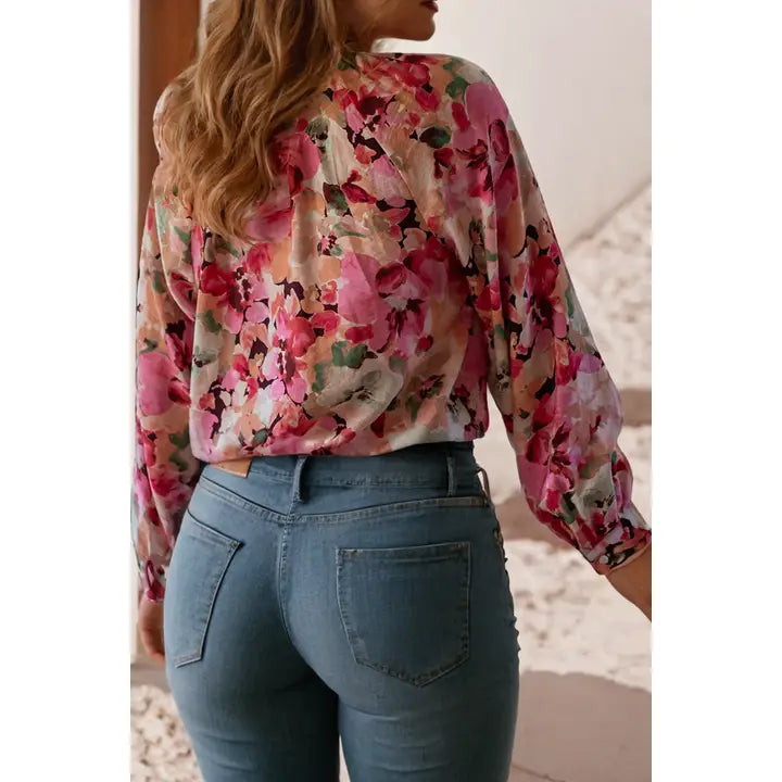 Floral Ruffled Stitch Buttoned Blouse