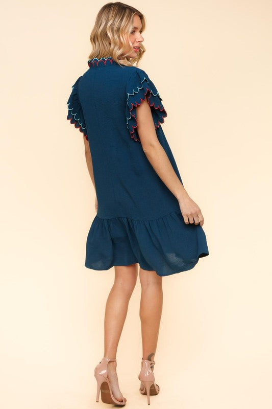 Embroidered Neck Woven Dress