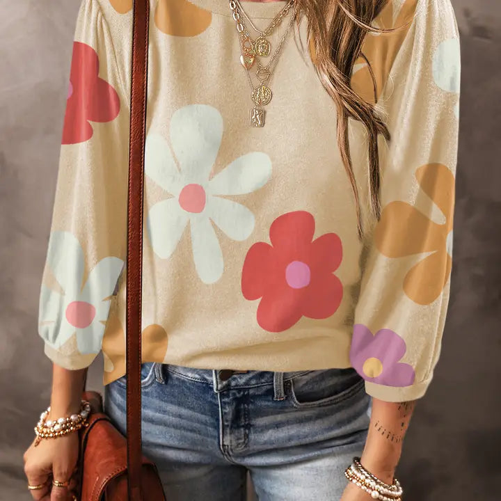 Flower Print Bracelet Sleeve Top