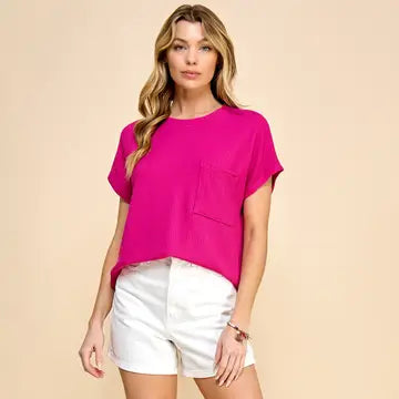 Solid Ribbed Top with Pockets