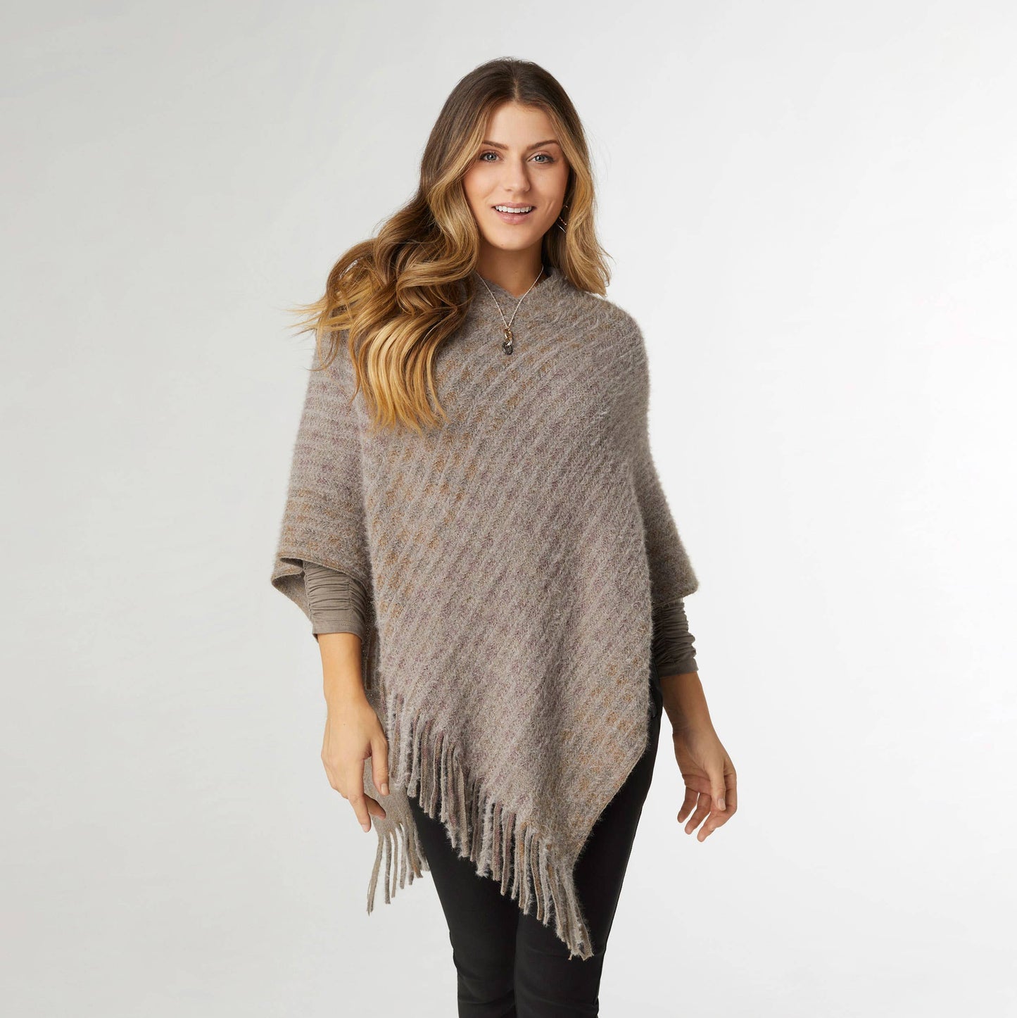 Rylee Striped Poncho with Fringe