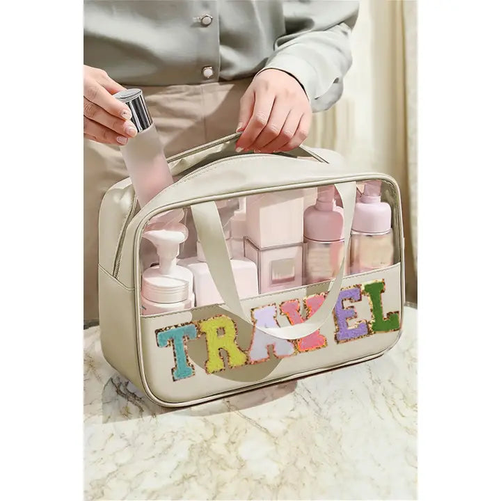 Travel Chenille Letter Clear Pvc Makeup Bag