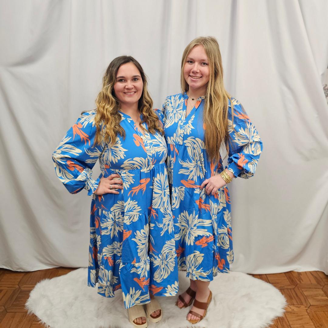 Print Tiered Midi Dress