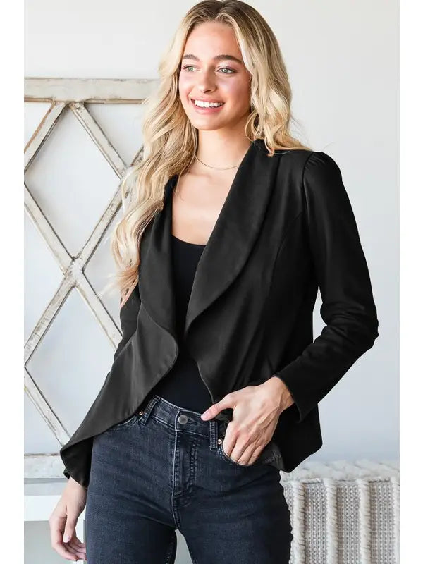Black Long Sleeve Solid Open Blazer