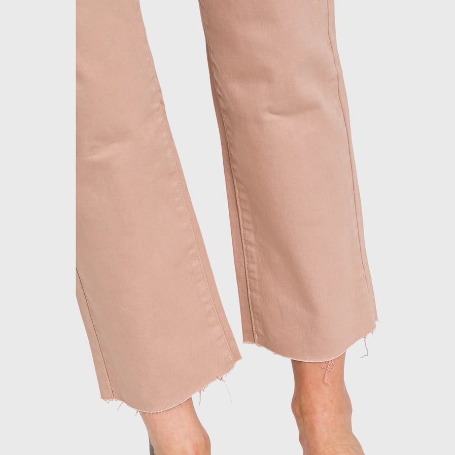 High Rise Stretch Slim Straight Jean w/ Raw Hem