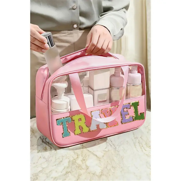 Travel Chenille Letter Clear Pvc Makeup Bag
