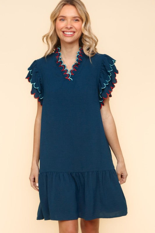 Embroidered Neck Woven Dress