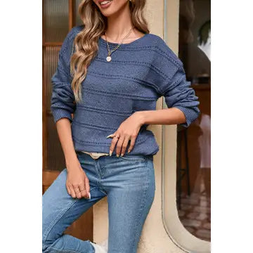 Drop Shoulder Pointelle Knit Sweater