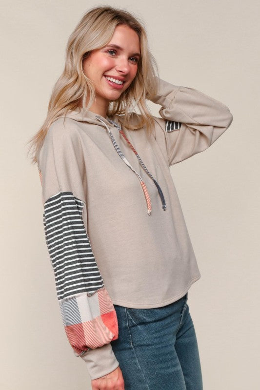 High Low Round Hem French Terry Top W/ Hoodie