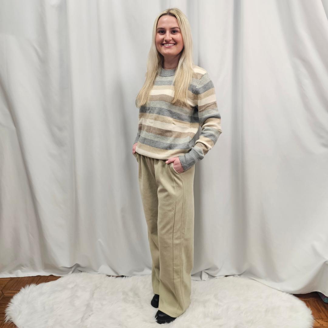 High Waisted Side Pocket Straight Leg Mop Corduroy Casual Pants
