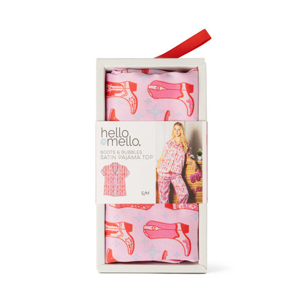 Hello Mello Boots & Bubbles Satin Pajama Top
