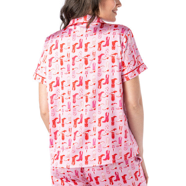 Hello Mello Boots & Bubbles Satin Pajama Top