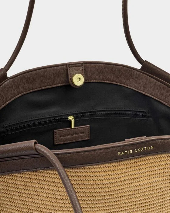 Katie Loxton Florence Raffia Tote Bag in Bitter Chocolate