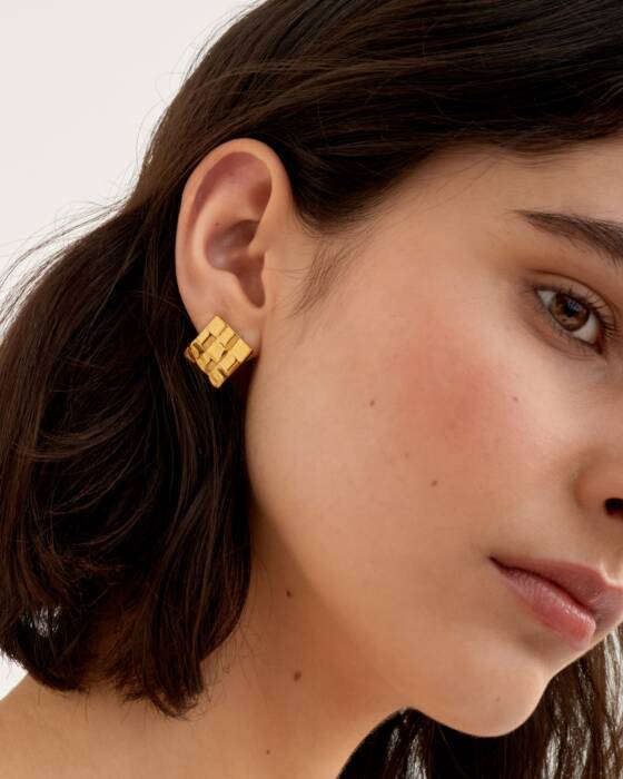 Taya Waterproof Gold Woven Oversized Stud Earrings