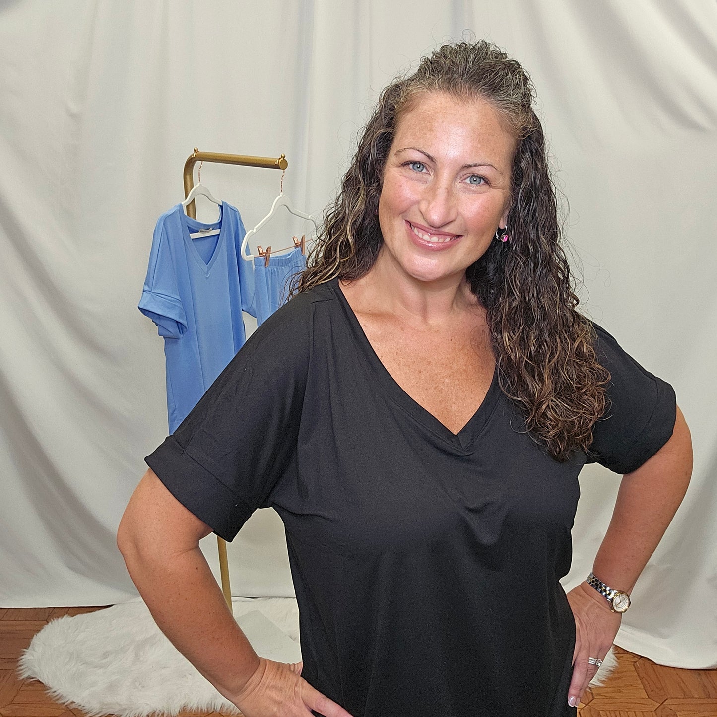 Brushed Microfiber V-Neck Top & Biker Shorts