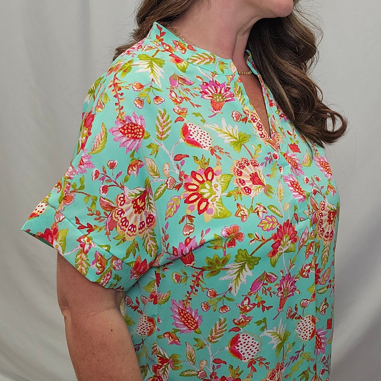 Notch Neck Dolman Short Sleeve Floral Top
