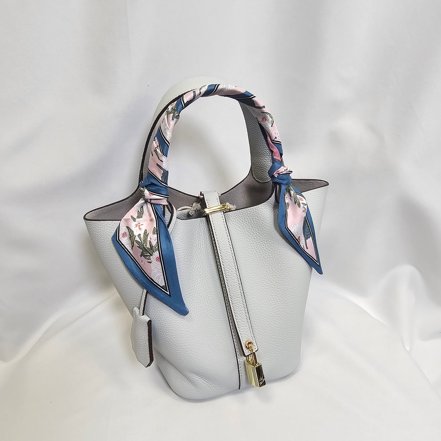 Leather Bucket Bag with Lock Design