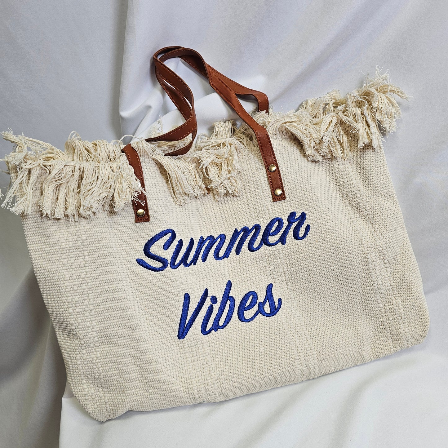 Summer Vibes Fringe Canvas Tote Bag