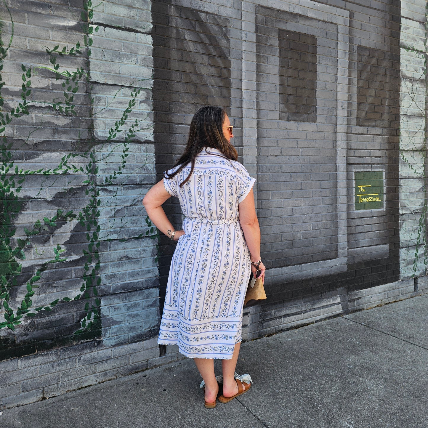 Vintage Floral Belted Midi Dress