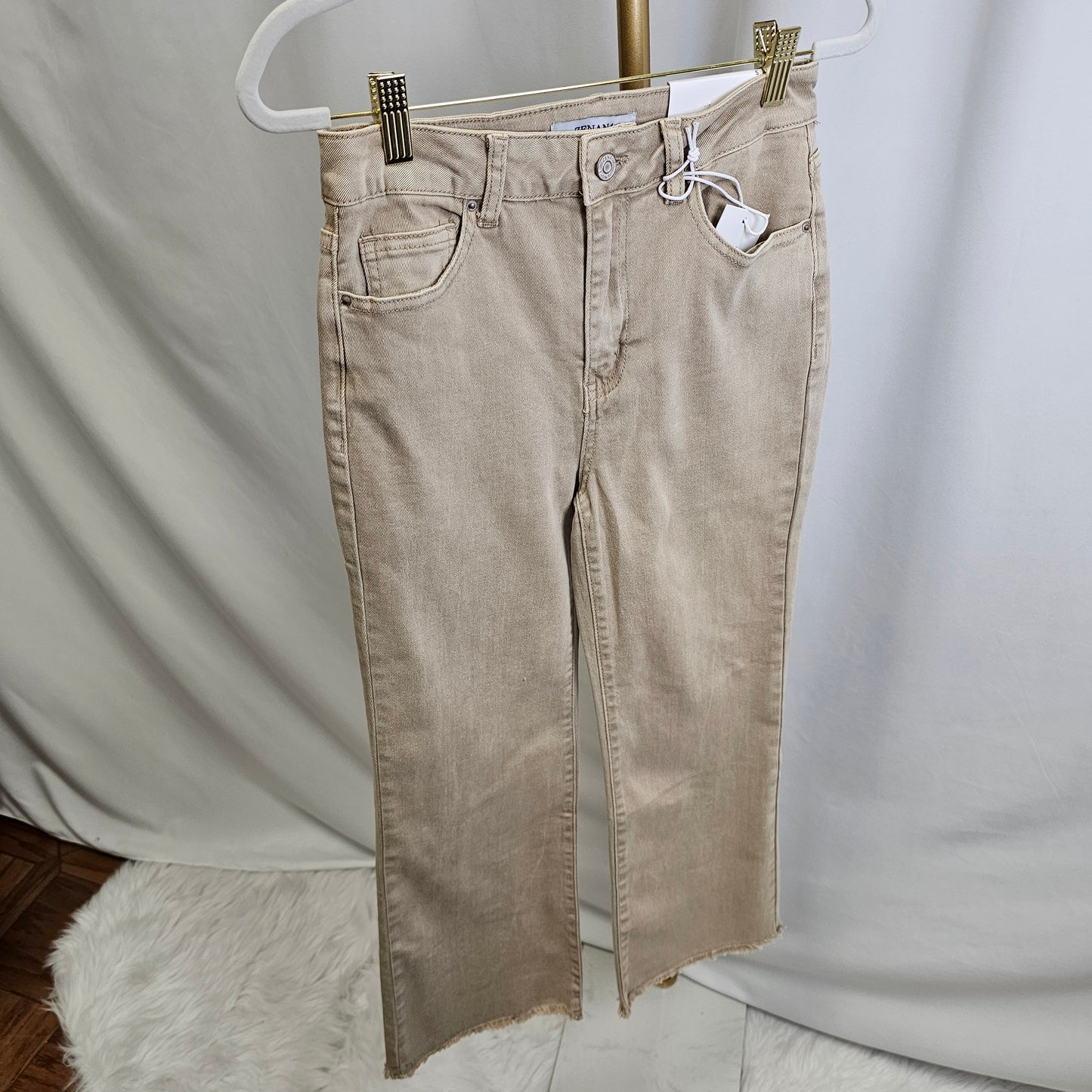 High Waist Frayed Hem Bootcut Pants
