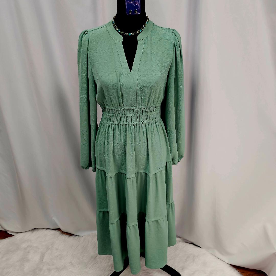 Solid Tiered Layer Midi Dress