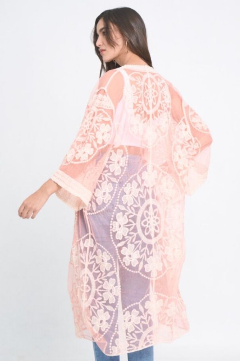 Tie Front Embroidered Lace Duster