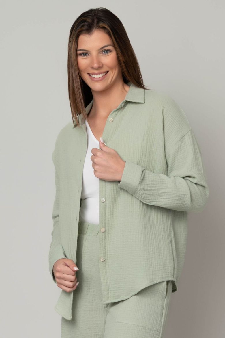 Cotton Gauze Akoya Shell Button Front Top