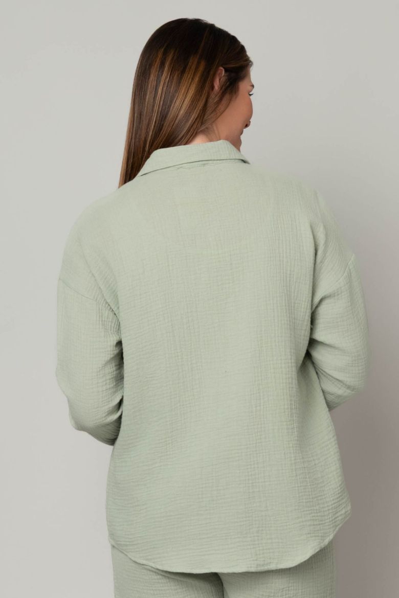 Cotton Gauze Akoya Shell Button Front Top