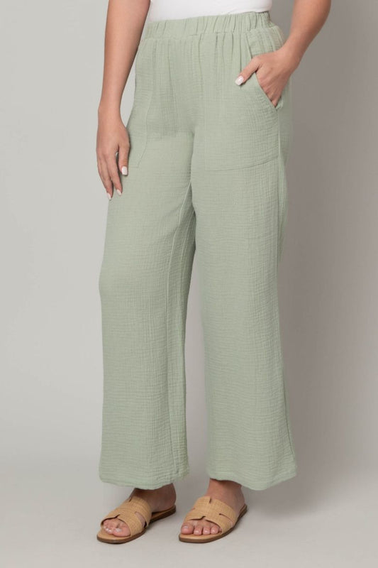 Cotton Gauze Pull On Wide Leg Pant