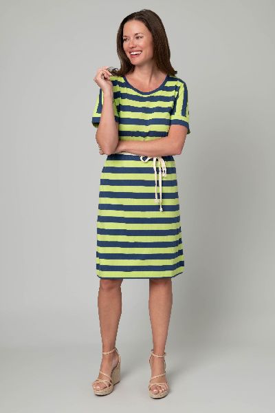 Striped Jersey Knit Rope Belt Dress