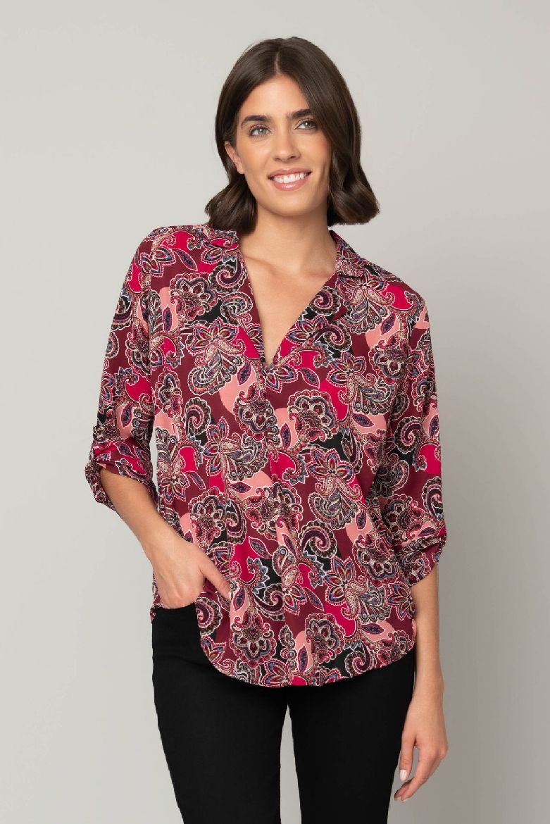 Floral Paisley Notch Collar Blouse