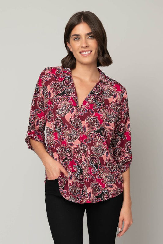 Floral Paisley Notch Collar Blouse