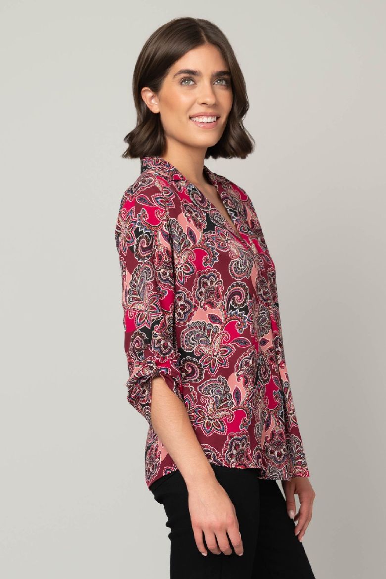 Floral Paisley Notch Collar Blouse