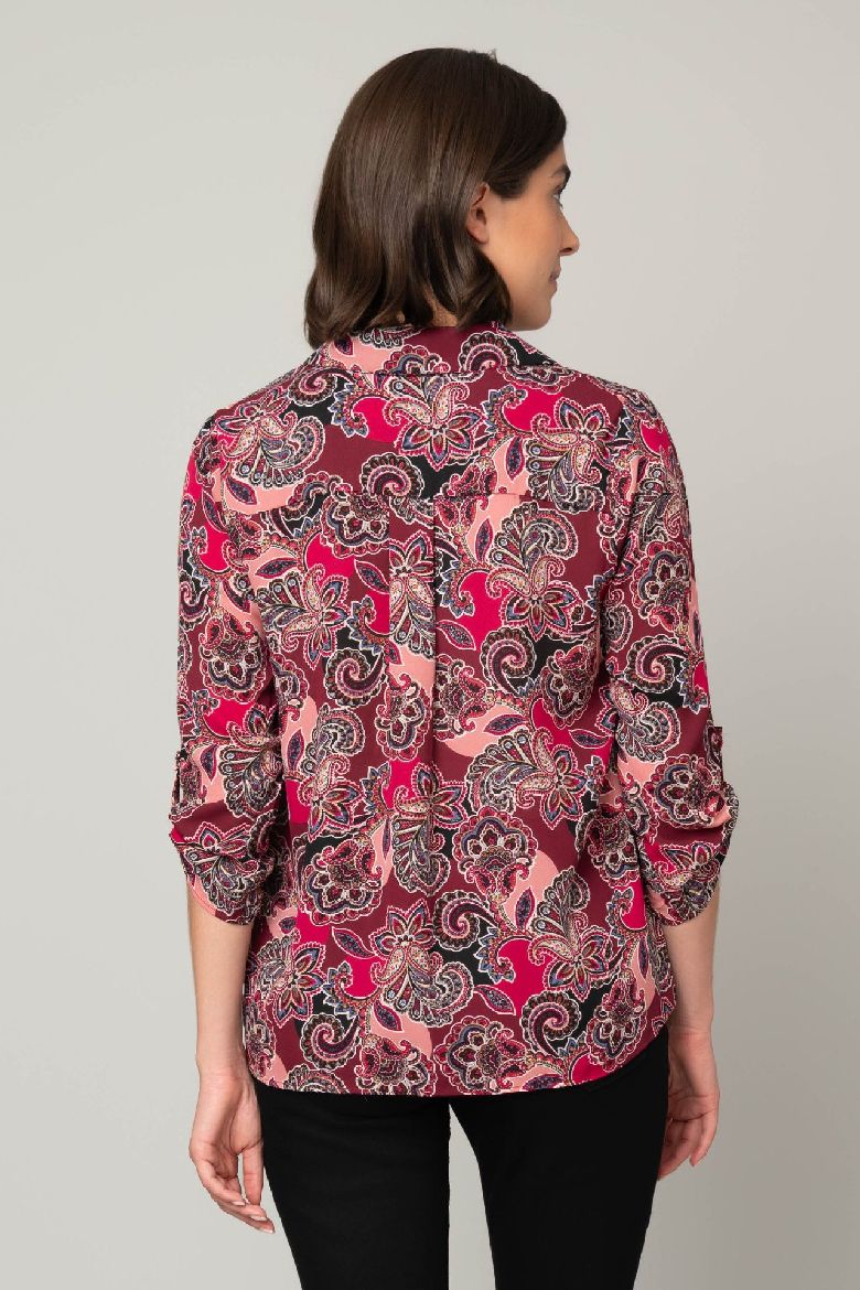 Floral Paisley Notch Collar Blouse