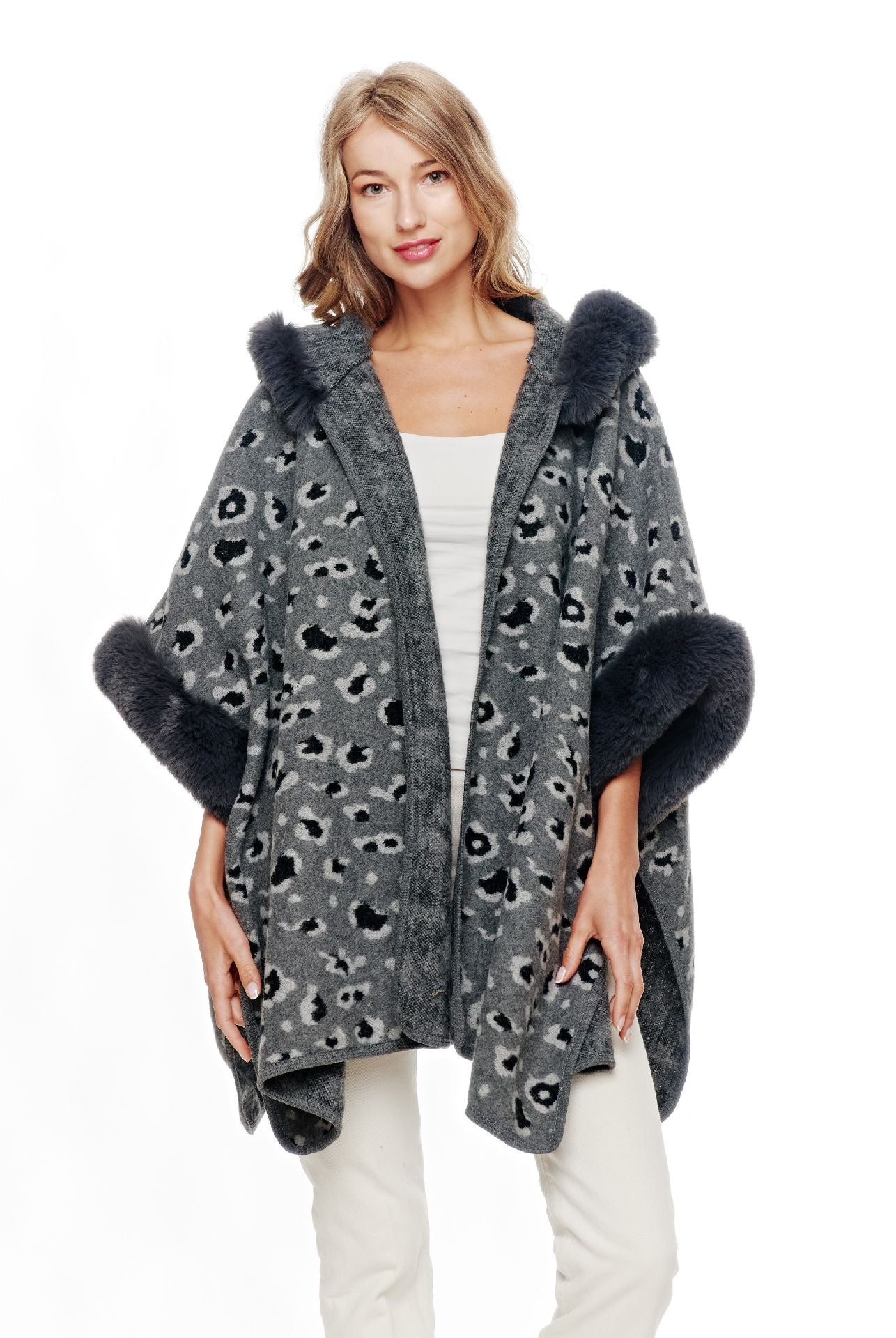 Leopard Faux Fur Hoodie Cape